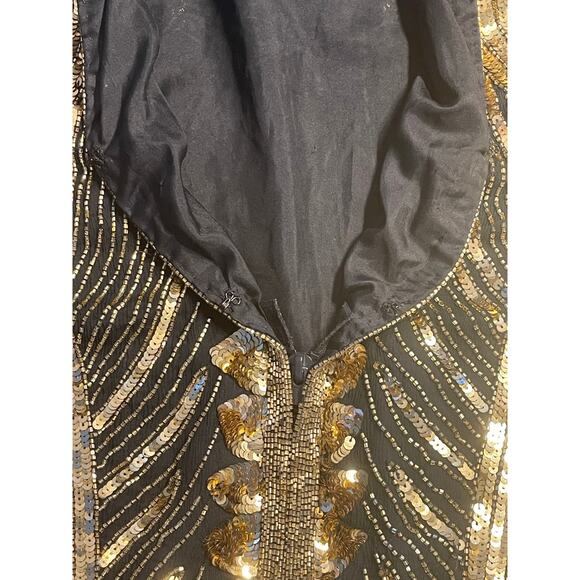 Vintage Tan Chho Gold Beaded Sequin‎ Jacket Dress Gown 1980s Glam - Picture 11 of 13